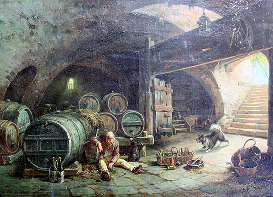 unknow artist In a wine vault